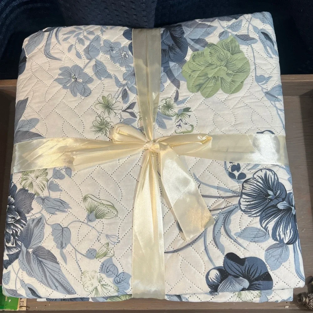 Dahdoul Home Moonlit Queen Bedspread Blue‎ Green Floral Printed 86x86 NEW
